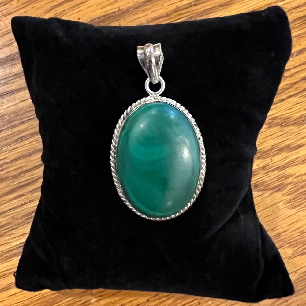 .925 Sterling Silver Green Malachite Pendant 1.5 L x 15/16" W